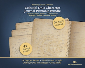 DnD 5e Character Journal Bundle | Printable RPG Sheets and Fantasy TTRPG PDF | Celestial Edition | DnD Character Sheet | Dungeons & Dragons