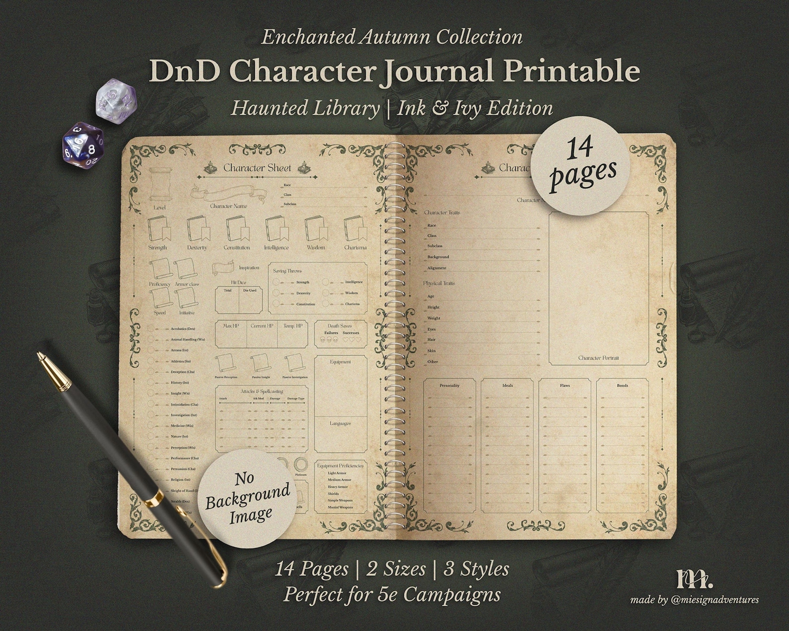 Dnd 5e Character Journal Printable | Sheets and Fantasy TTRPG PDF ...