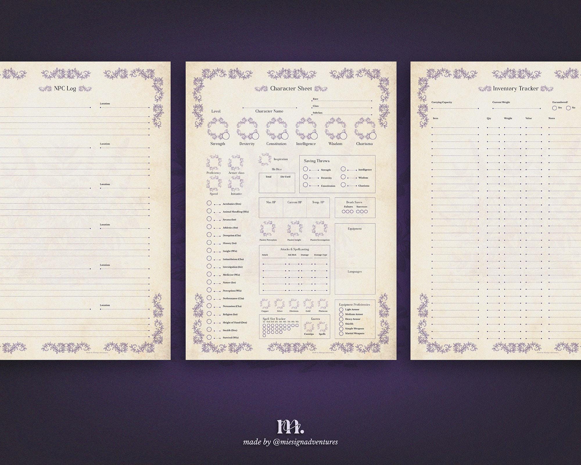 Dnd 5e Character Journal Printable | RPG Sheets and Fantasy TTRPG PDF ...