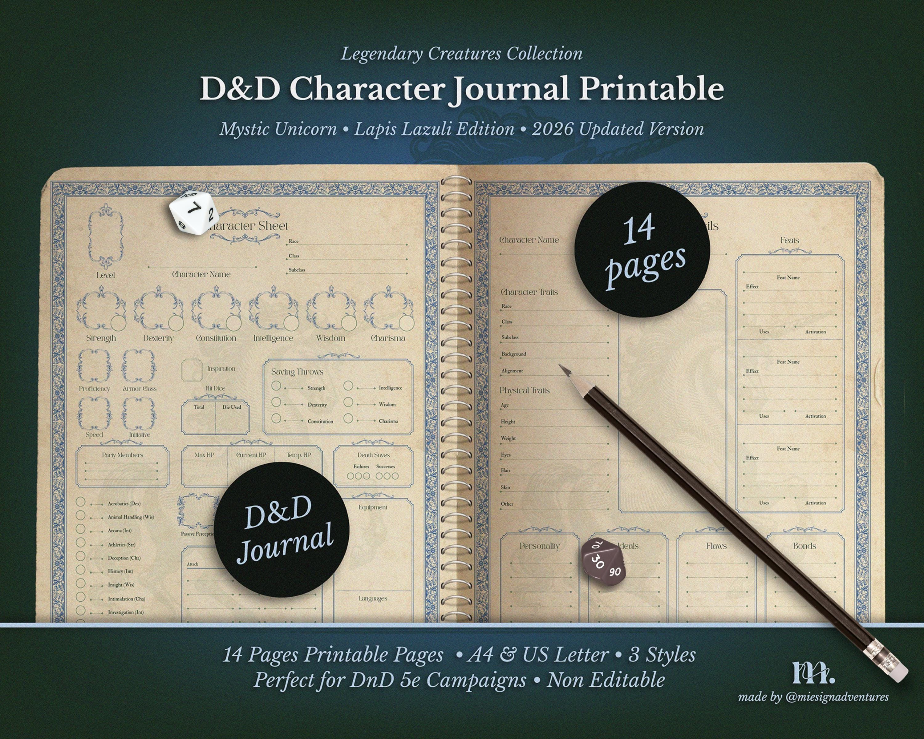 Dnd 5e Character Journal Printable | RPG Sheets Fantasy TTRPG PDF ...
