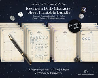 Bundel DnD 5e-tekenbladen | Afdrukbare RPG-bladen en fantasy TTRPG-pdf | Icecrown-editie | DnD-tekenblad | Kerkers en draken