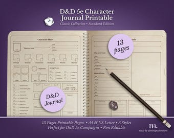 DnD 5e Character Journal Printable | RPG Sheets and Fantasy TTRPG PDF | Classic Edition | DnD Character Sheet | Dungeons & Dragons