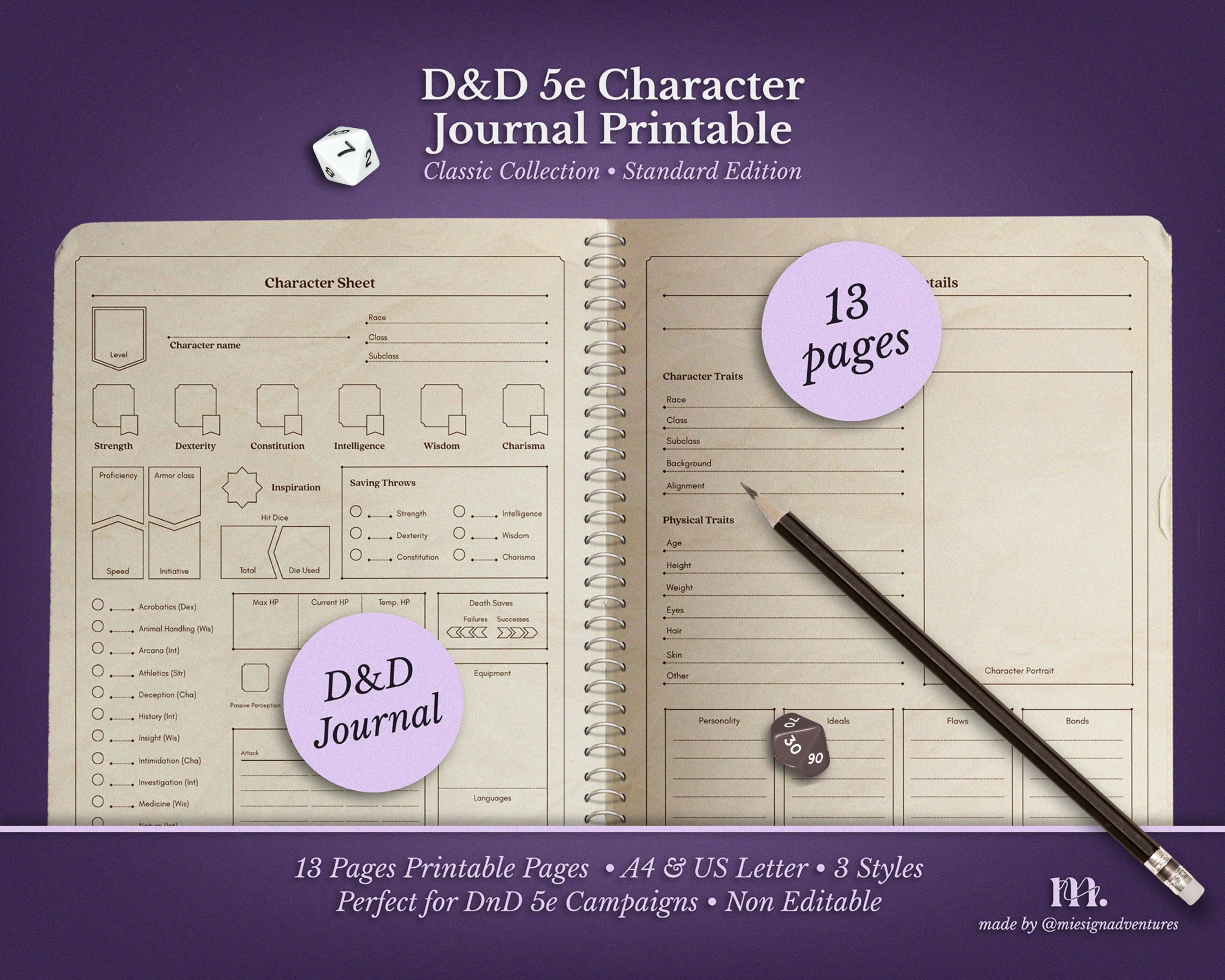 Dnd 5e Character Journal Printable | RPG Sheets and Fantasy TTRPG PDF ...