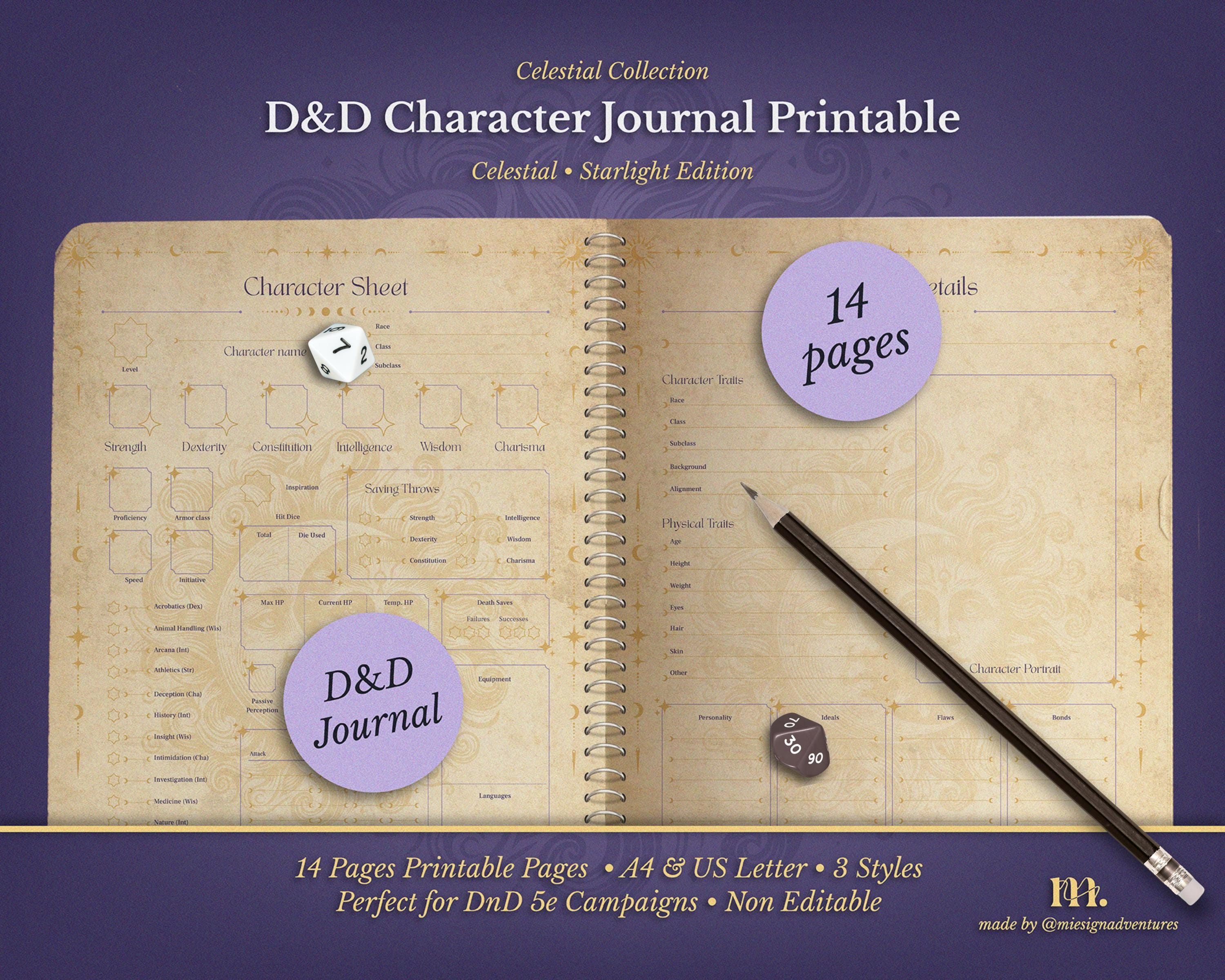 Dnd 5e Character Journal Printable | RPG Sheets and Fantasy TTRPG PDF ...