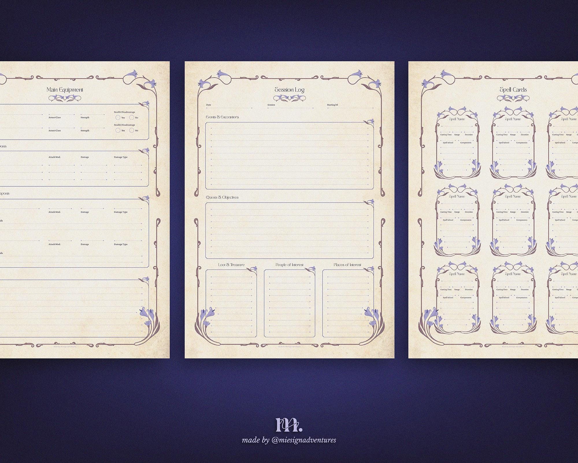 Dnd 5e Character Journal Printable | RPG Sheets and Fantasy TTRPG PDF ...
