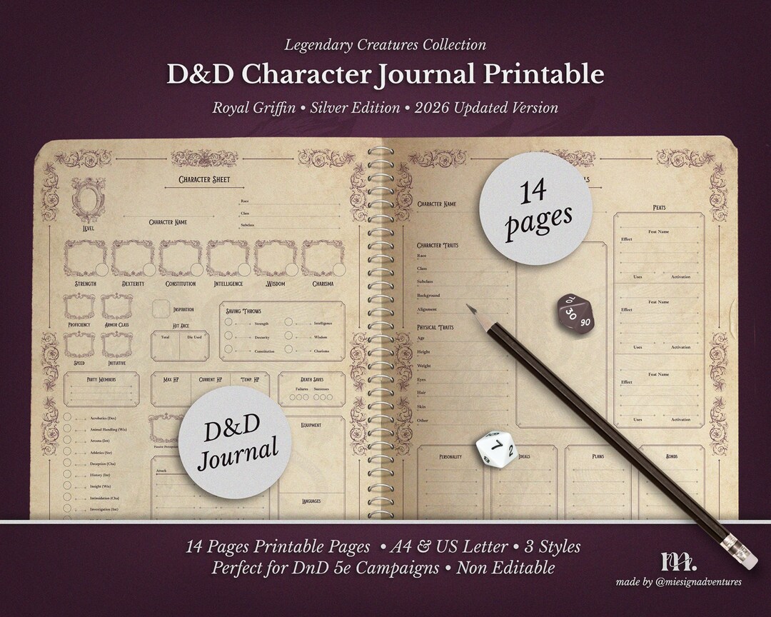 Dnd 5e Character Journal Printable | RPG Sheets Fantasy TTRPG PDF ...