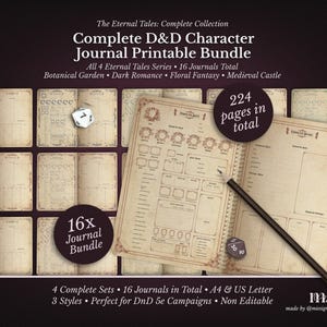 DnD 5e Character Journal Printable Bundle | The Eternal Tales Complete Collection | RPG Fantasy TTRPG PDF | DnD Character Sheet | 224 pages