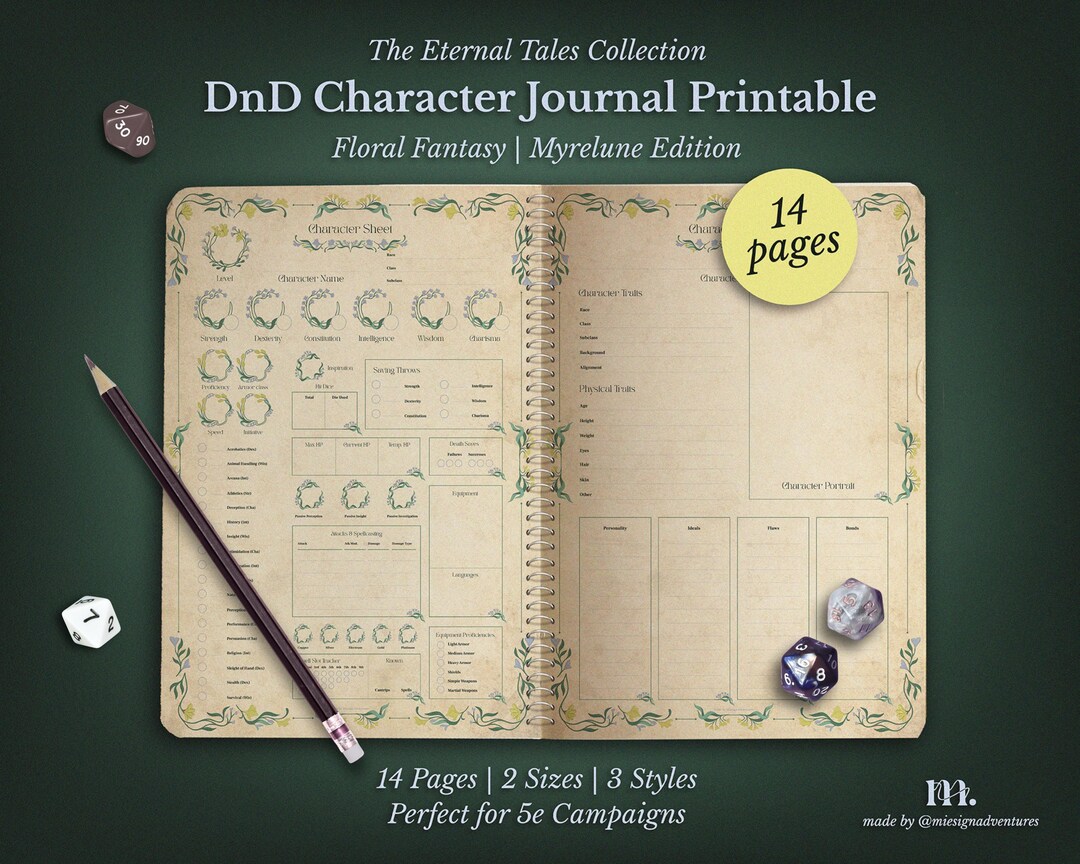 Dnd Character Journal Printable Sheet | Floral Fantasy Myrelune Edition ...