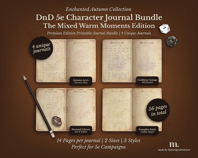 Autumn Dnd 5e Character Sheet Mixed Journal Bundle Printable | Warm ...