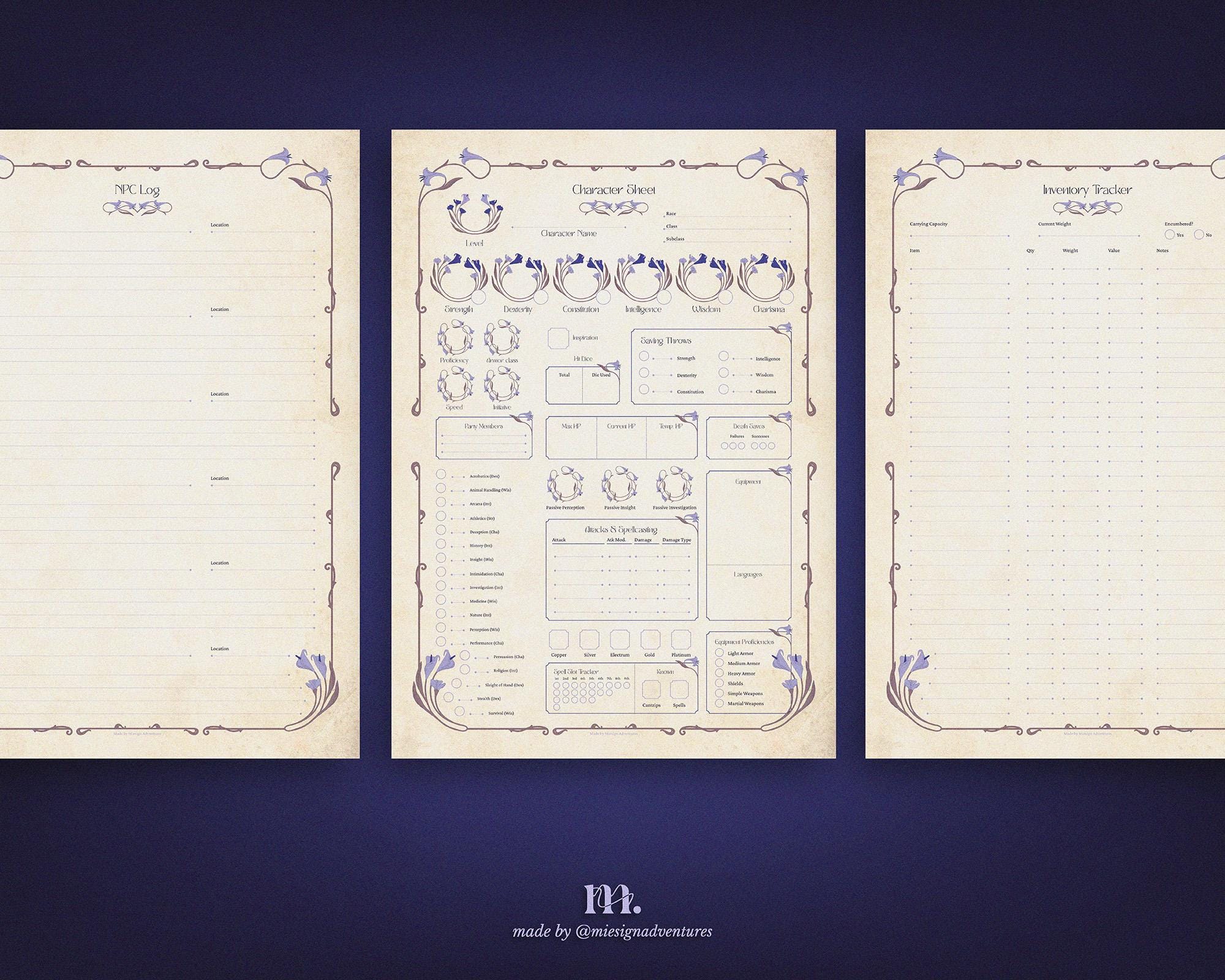 Dnd Pf Example Dnd 5e Character Journal Printable | RPG Sheets and Fantasy TTRPG PDF ...