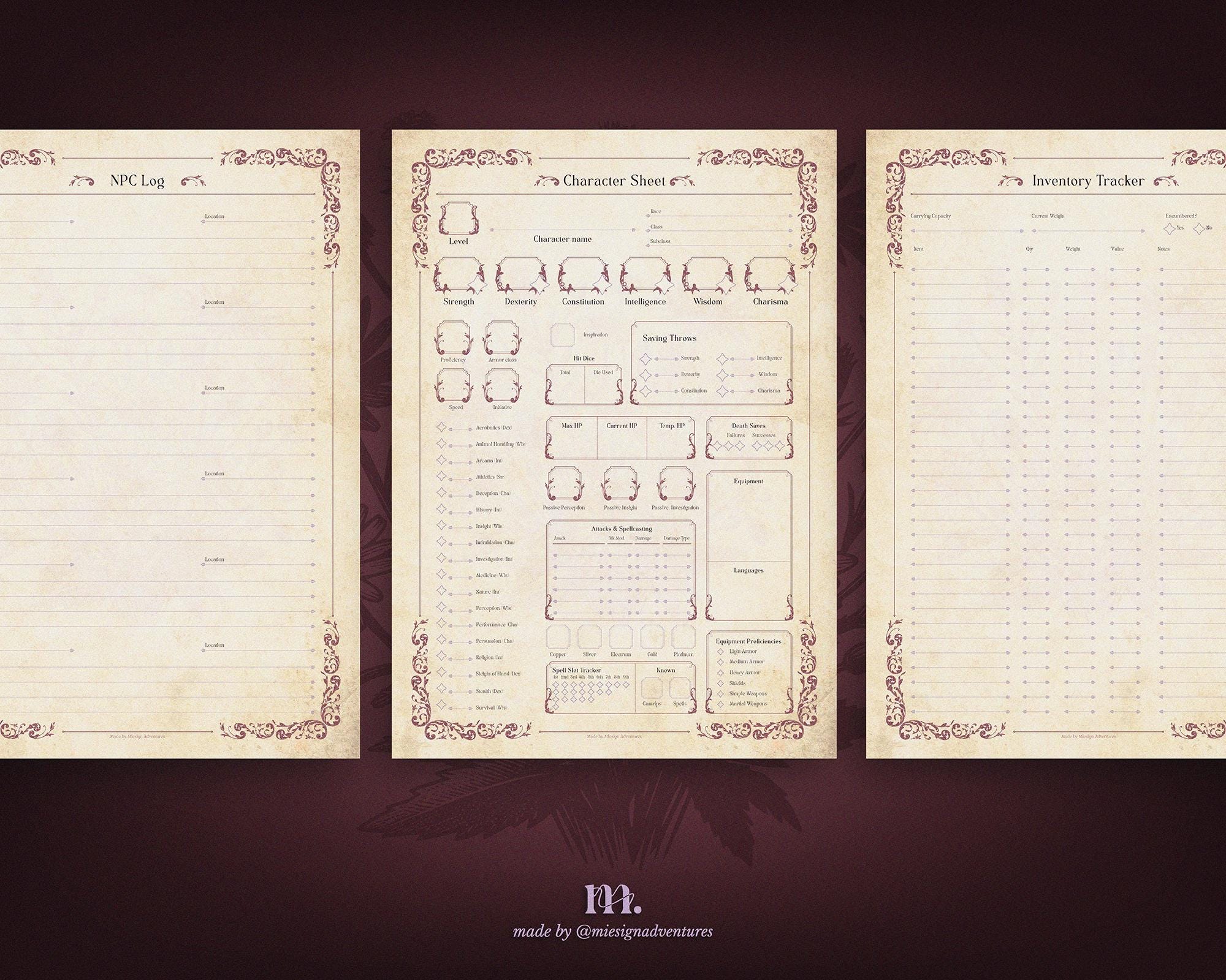 Dnd 5e Character Journal Printable | RPG Sheets and Fantasy TTRPG PDF ...