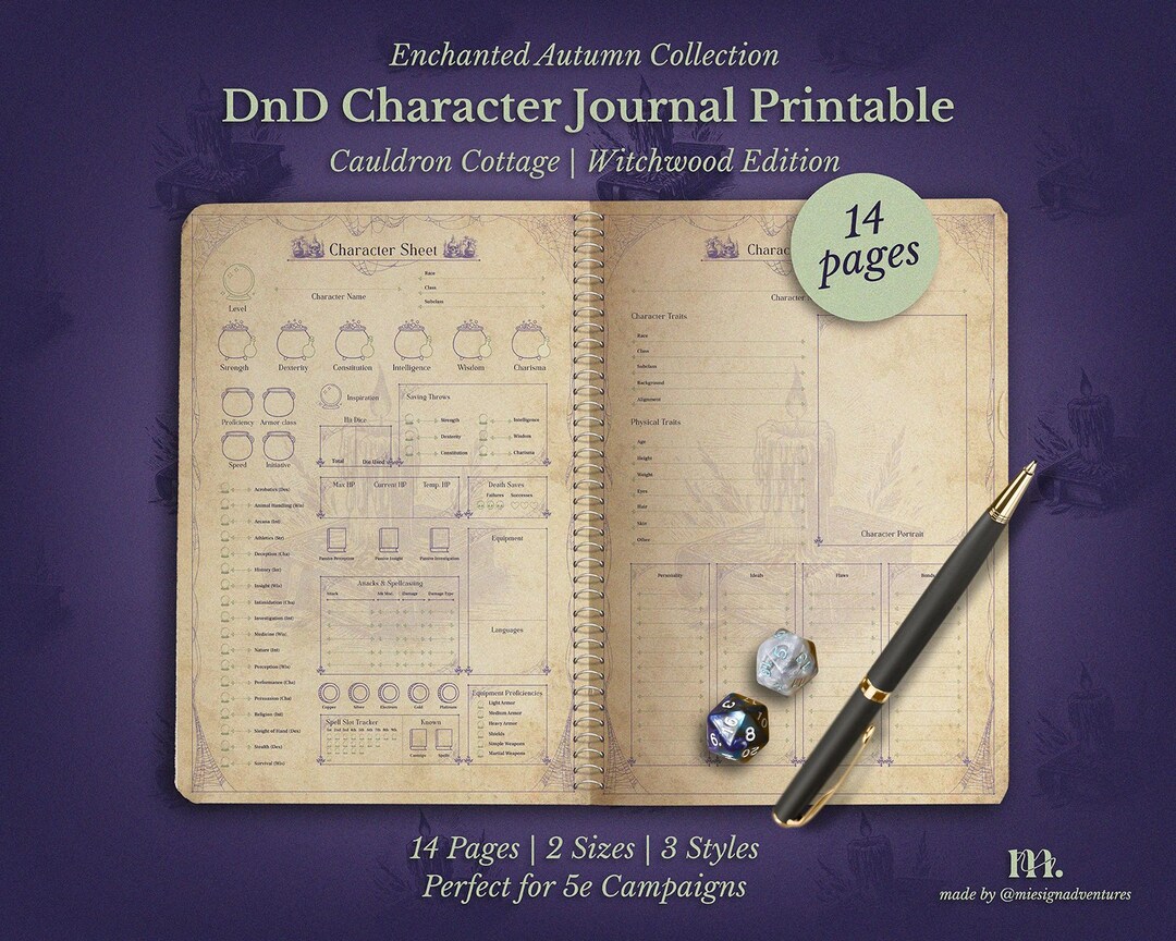 Dnd 5e Character Sheet Journal Printable | Cauldron Cottage Witchwood ...