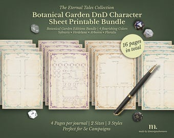 DnD 5e Character Sheet Bundle | Printable RPG Sheets Fantasy TTRPG PDF | Botanical Garden Edition | DnD Character Sheet | Dungeons & Dragons