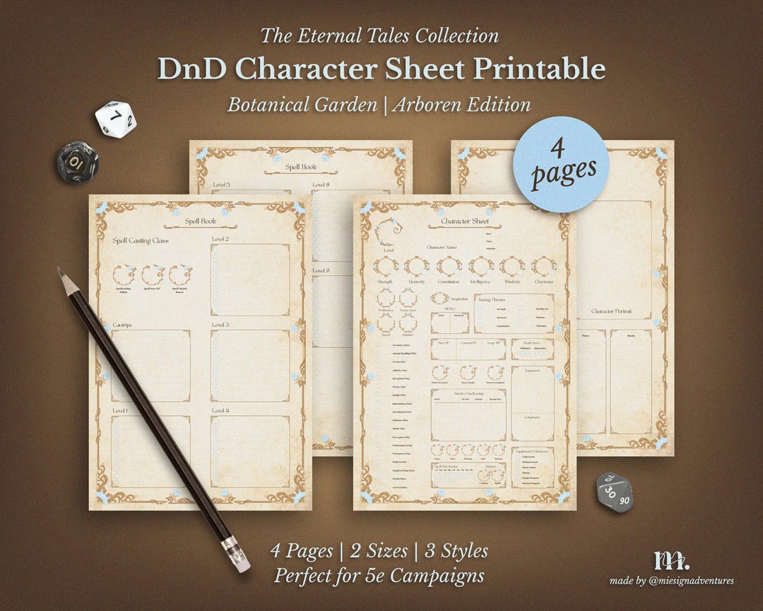 Dnd 5e Character Sheet Printable | Botanical Garden Arboren Edition ...