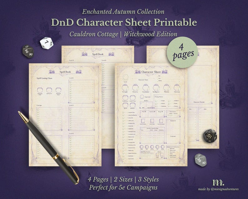 Dnd 5e Character Sheet Printable | Cauldron Cottage Witchwood Edition ...