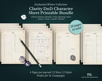 Bundel DnD 5e-tekenbladen | Afdrukbare RPG-bladen en fantasy TTRPG-pdf | Clarity-editie | DnD-tekenblad | Kerkers en draken