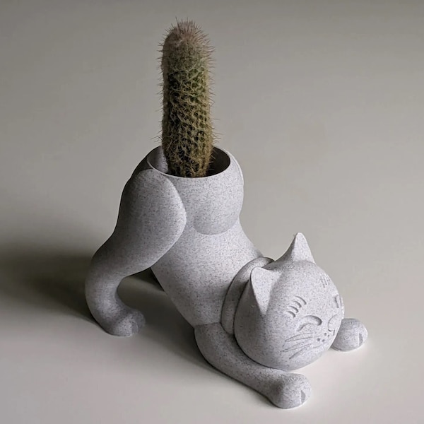 Cat Planter | Cactus Cat Planter | 3D Printed Succulent Planter | Flower pot Cat | Cute Kitty Vase Pensil Case