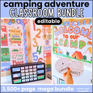 Camping Theme Classroom Bundle, Nature Classroom Decorations, Editable, Classroom Decor, Printable Decorations