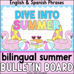 Bilingual Summer Bulletin Board, Spanish Classroom Decor, Beach - Themed Classroom Decor, End of Year, ESL Classroom, Bilingual Teacher