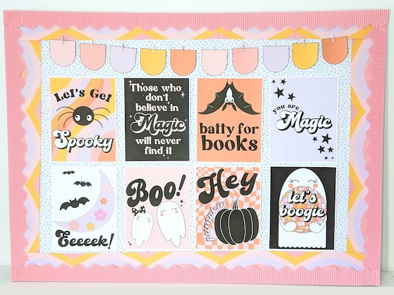 Retro Halloween Bulletin Board, Retro Halloween Posters, Classroom Door Decor, Fall Classroom Decor