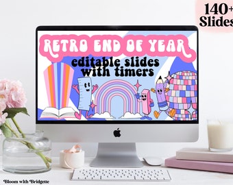 Retro End of Year Google Slides and PowerPoint Templates with Timers, Editable Summer Classroom Decor, Classroom Management Slides