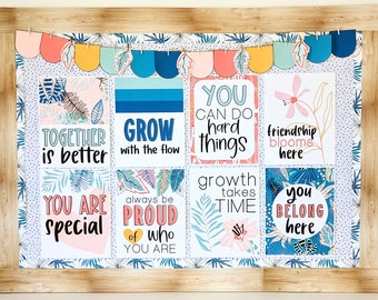 Heldere tropische klasposters, terug naar school-prikbord, bewerkbaar klaslokaaldecor, eenvoudig afdrukbare klasdecoraties