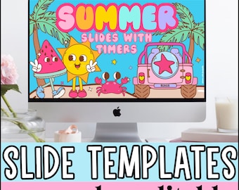 Retro Summer Daily Google Slides and PowerPoint Templates with Timers, Spring Classroom Decor, Classroom Management Slides, Editable