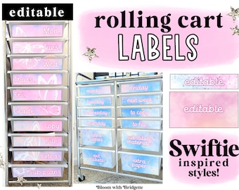 Swiftie Inspired Rolling Cart Labels, Teacher Cart, Classroom Organization, Editable, Calm Pastel Classroom Decor