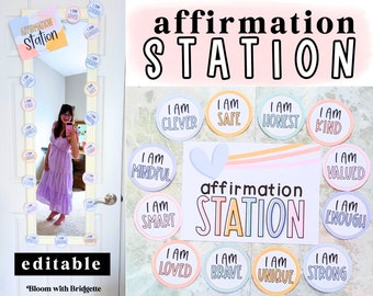 Affirmation Station, Pastel Classroom Theme, Calm Classroom Decor, EDITABLE