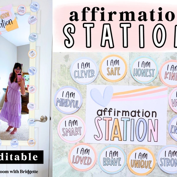 Affirmation Station, Pastel Classroom Theme, Calm Classroom Decor, EDITABLE