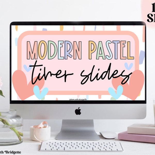 Modern Pastel Editable Slide Templates, Editable Classroom Decor, Classroom Management Slides with Timers, Powerpoint and Google Slides™