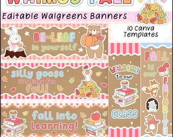 Whimsy Fall Classroom Banner Templates | Editable Canva Designs (Digital Download)