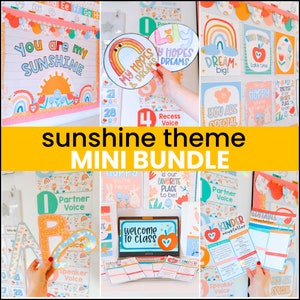 Sunshine Classroom Decor Mini Bundle, Back to School Decorations, Bulletin Board, Poster Display, Classroom Newsletters, Door Decorations