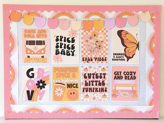 Retro Fall Posters, Fall Bulletin Board Display, Autumn Classroom Door Decor, Classroom Decor for Fall, Halloween, Thanksgiving