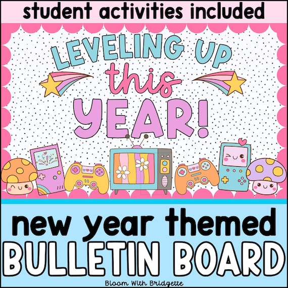 New Year Bulletin Board, Video Game Classroom Decor, Growth Mindset, Goal Setting, SEL Activity