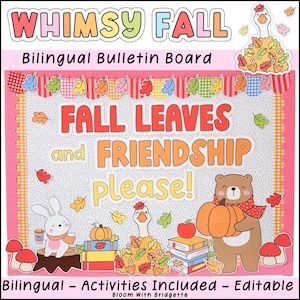 Whimsy Fall Anslagstavla Kit | Tvåspråkiga vänlighetsaktiviteter | Redigerbar 90-talsklassrumsdekor