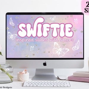 Swiftie Inspired Google Slides and PowerPoint Templates with Timers, Editable Pastel Cloud Classroom Decor, Classroom Management Slides