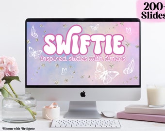 Swiftie Inspired Google Slides and PowerPoint Templates with Timers, Editable Pastel Cloud Classroom Decor, Classroom Management Slides
