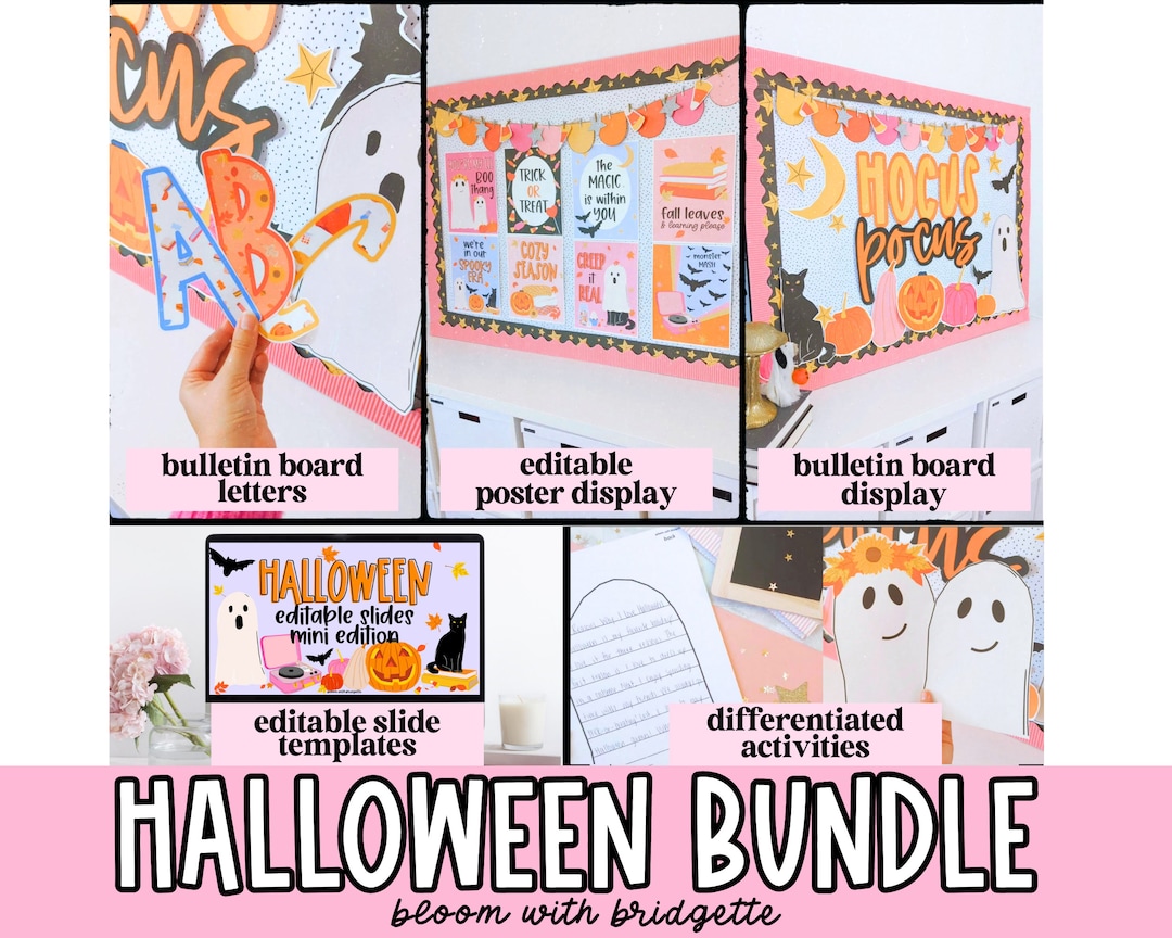 Halloween Classroom Decor Bundle, Bulletin Board, Daily Slides ...