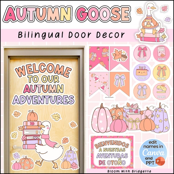 Fall Goose Classroom Door Decor | Bilingual Fall Bulletin Board | Silly Goose Decor