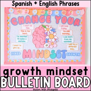 Bilingual Change your Mindset Bulletin Board, Growth Mindset, Pastel Classroom, Social Emotional Decor, Back to School, Spanish Decor, Boho