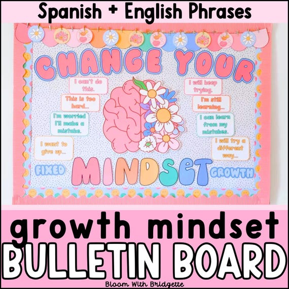 Bilingual Change your Mindset Bulletin Board, Growth Mindset, Pastel Classroom, Social Emotional Decor, Back to School, Spanish Decor, Boho