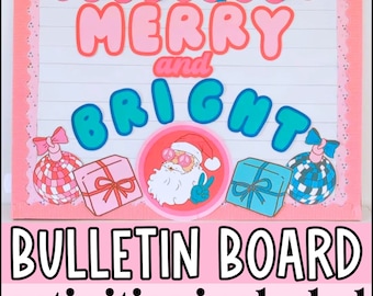 Retro Santa Bulletin Board Kit and Student Activity, Classroom Door Decor, Printable Seasonal Decorations