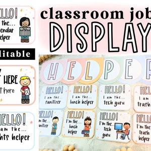Classroom Jobs Display, Modern Pastel Classroom Decor, Class Jobs, Student Jobs with Pictures, EDITABLE