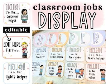 Classroom Jobs Display, Modern Pastel Classroom Decor, Class Jobs, Student Jobs with Pictures, EDITABLE