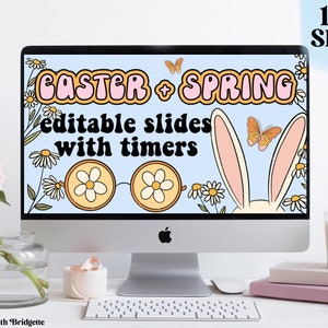 Retro Easter Google Slides and PowerPoint Templates with Timers, Editable Spring Classroom Decor, Classroom Management Slides