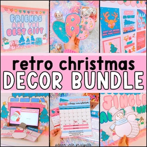 Retro Christmas Classroom Decor Bundle, Winter bulletin board, Classroom Slides, Printable Posters, Door Decor, Classroom Decorations