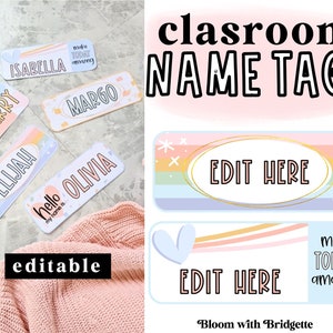 Modern Pastel Name Tags, Classroom Name Plates, Printable Name Tags, Classroom Labels, EDITABLE