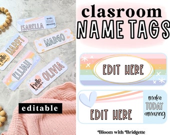 Modern Pastel Name Tags, Classroom Name Plates, Printable Name Tags, Classroom Labels, EDITABLE