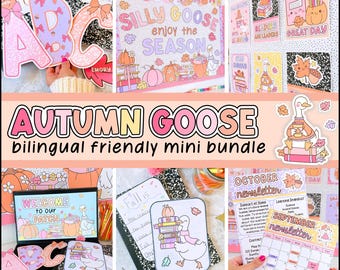 Fall Goose Classroom Decor Bundle, Bilingual Bulletin Board, Posters, Slides, Classroom Cuties, Canva Templates